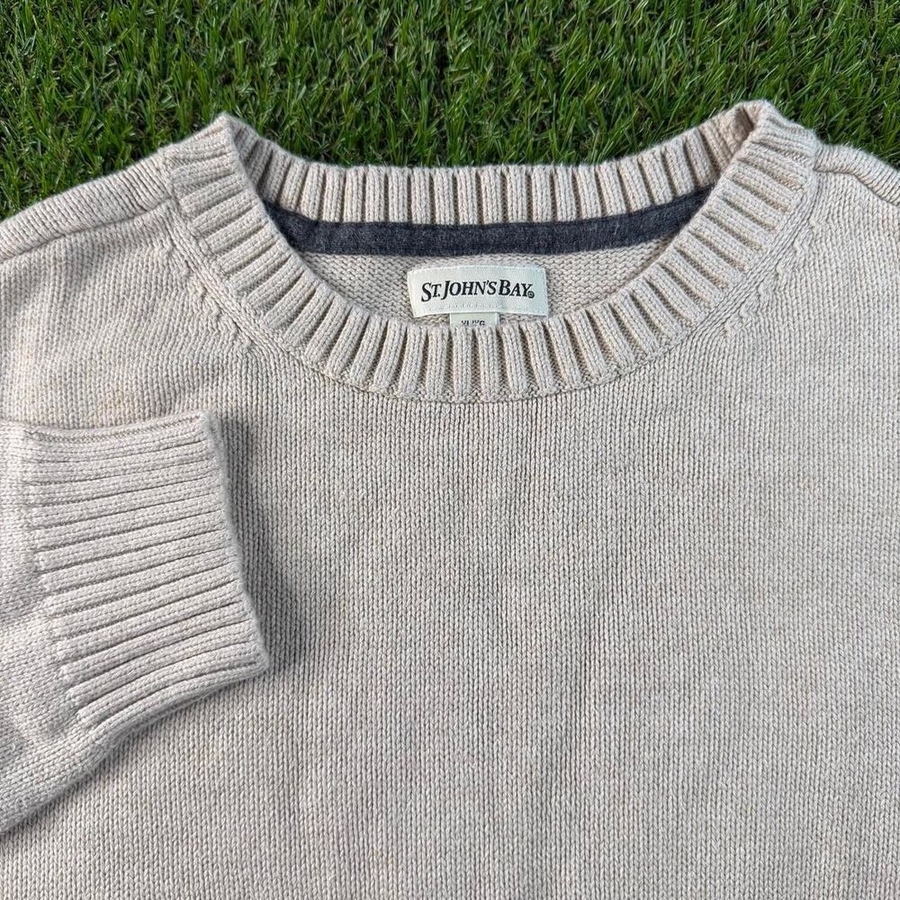 Vtg St. John's Bay Cream Sweater Mens XL Cotton Heavyweight Preppy Classic Y2K